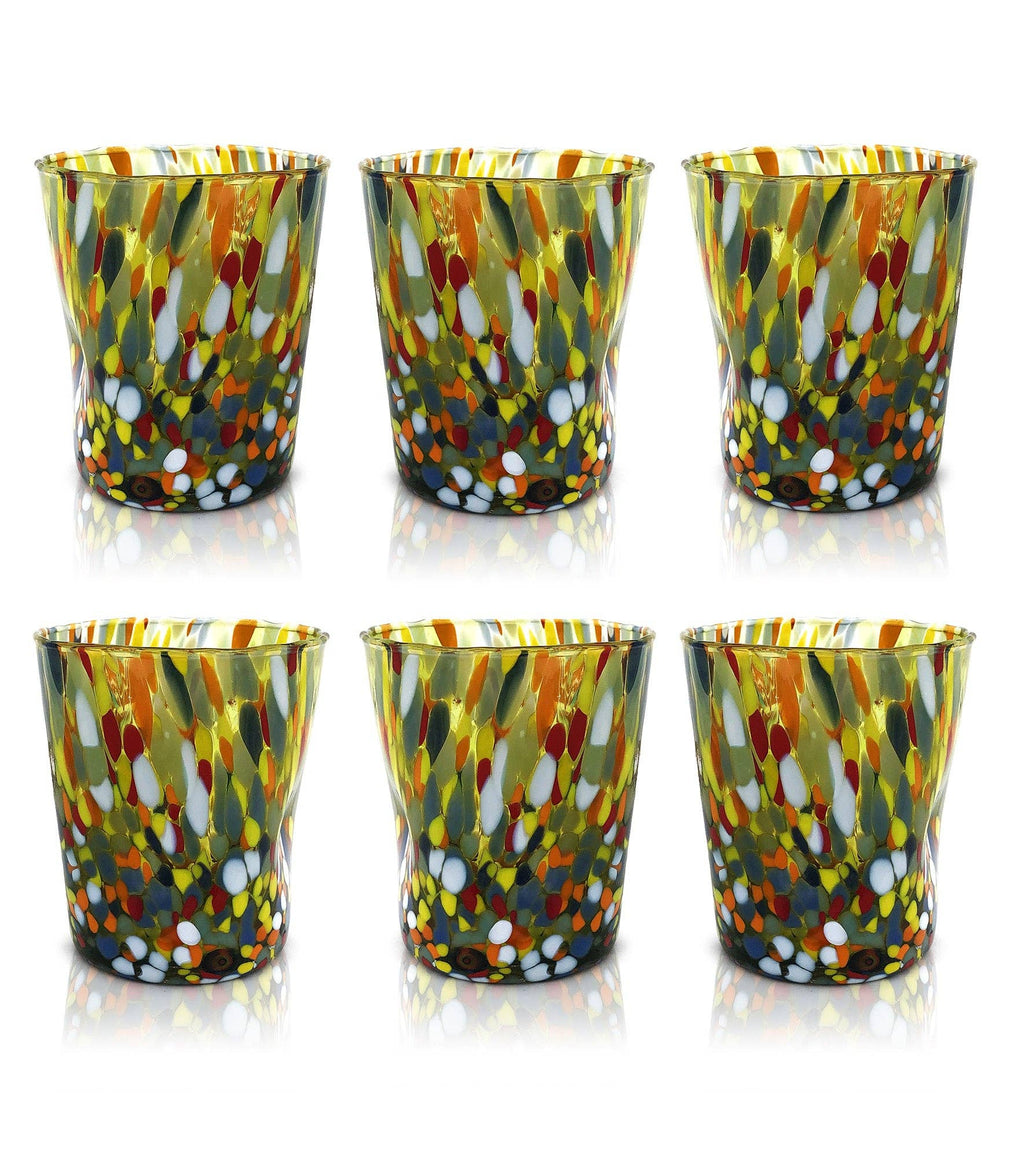 Bicchieri Tumbler Classic in Vetro Soffiati e Lavorati a Mano con Murrine di Murano, linea “I Colori di Murano” 350 ml. Made in Italy: MIX / 6