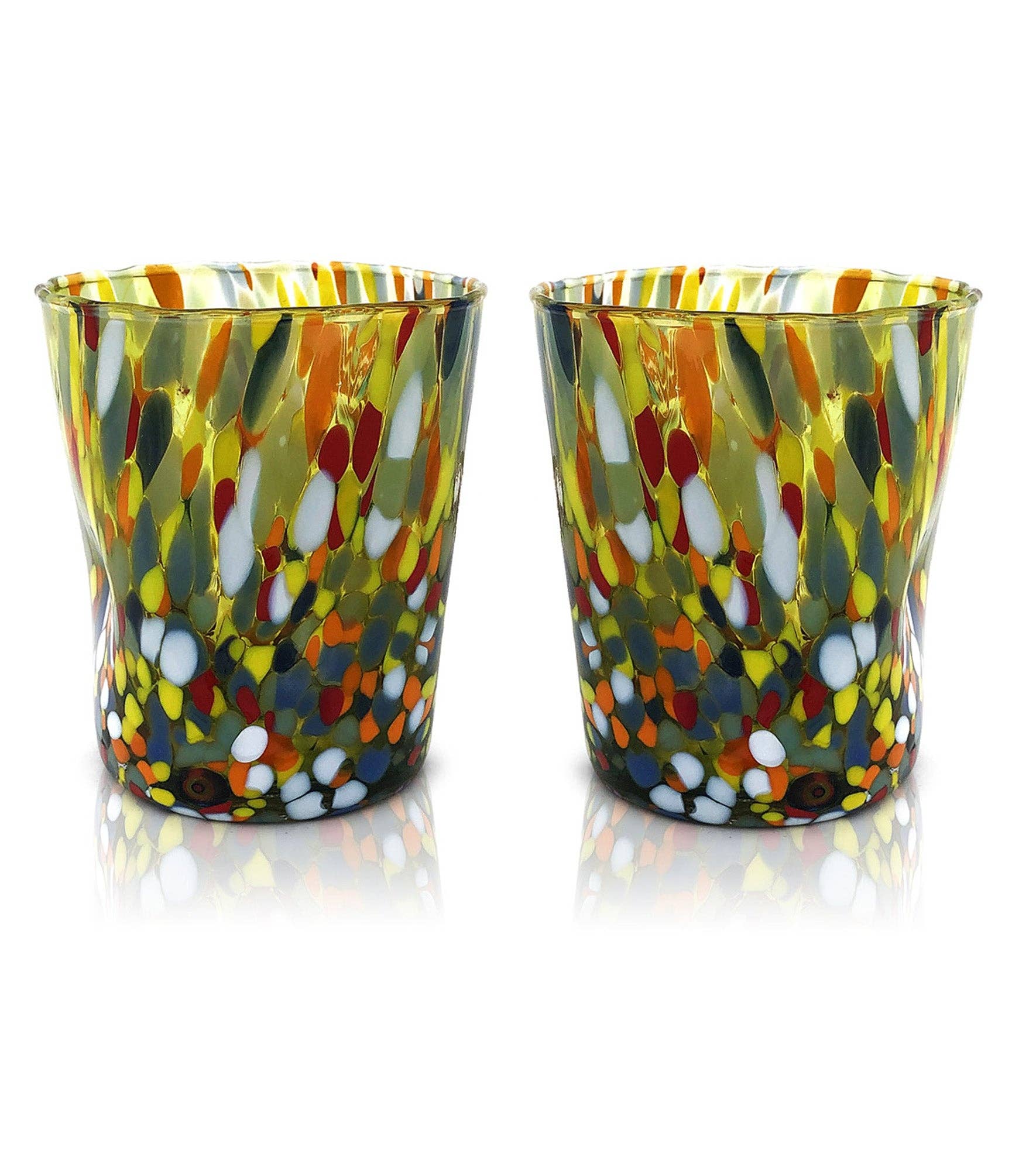 Bicchieri Tumbler Classic in Vetro Soffiati e Lavorati a Mano con Murrine di Murano, linea “I Colori di Murano” 350 ml. Made in Italy: MIX / 6