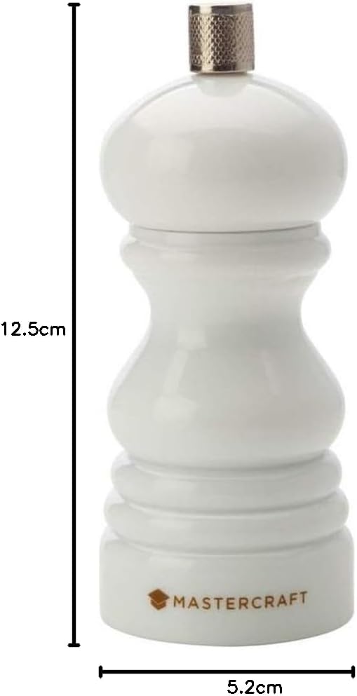 MasterClass 12 cm Pepper Mill or Salt Mill with Interchangeable Cap, Plastic, White