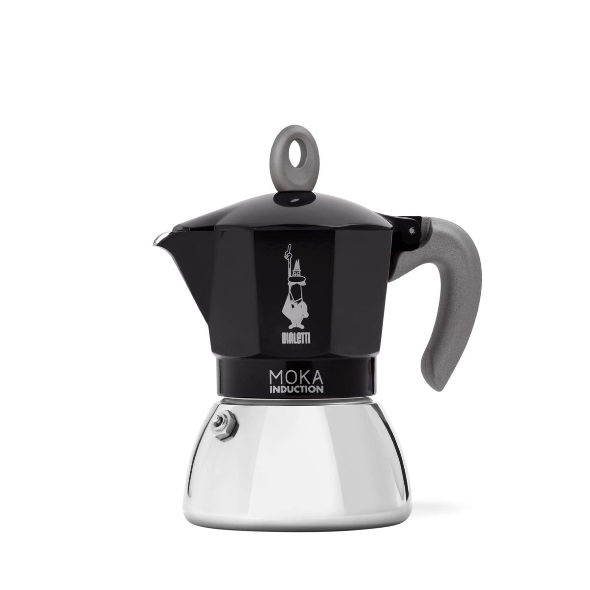 Bialetti Caffettiera Moka Induction, 2 Tazze (100 ml), Adatta a Tutti i piani cottura, Design Elegante, Nero
