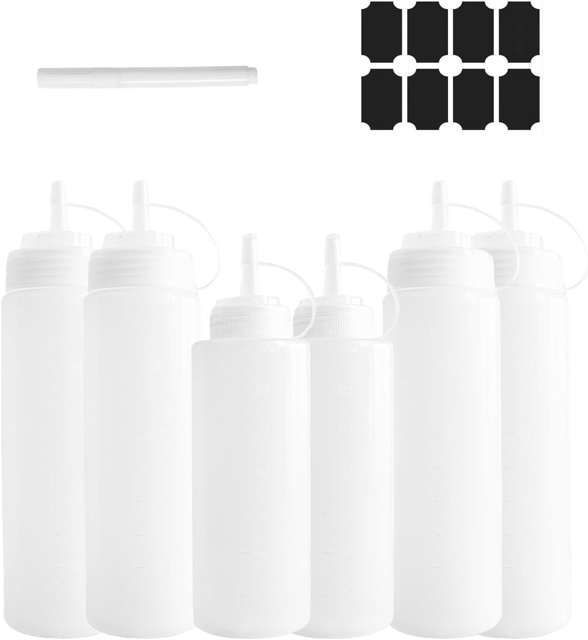 6 Pcs Kitchen Bottles 4 Pcs 500ml & 2 Pcs 360ml Total Capacity 2600ml Squeezer Kitchen Squeezer Oil Dispenser Chef's Plastic Oil Bottle Measuring Bottle (18oz + 12oz)