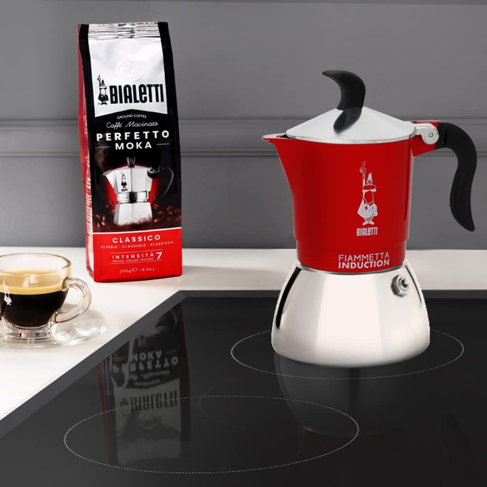 Bialetti Caffettiera Fiammetta Induction, 2 Tazze (100 ml), Adatta a Tutti i Piani Cottura, Design Elegante, Rosso