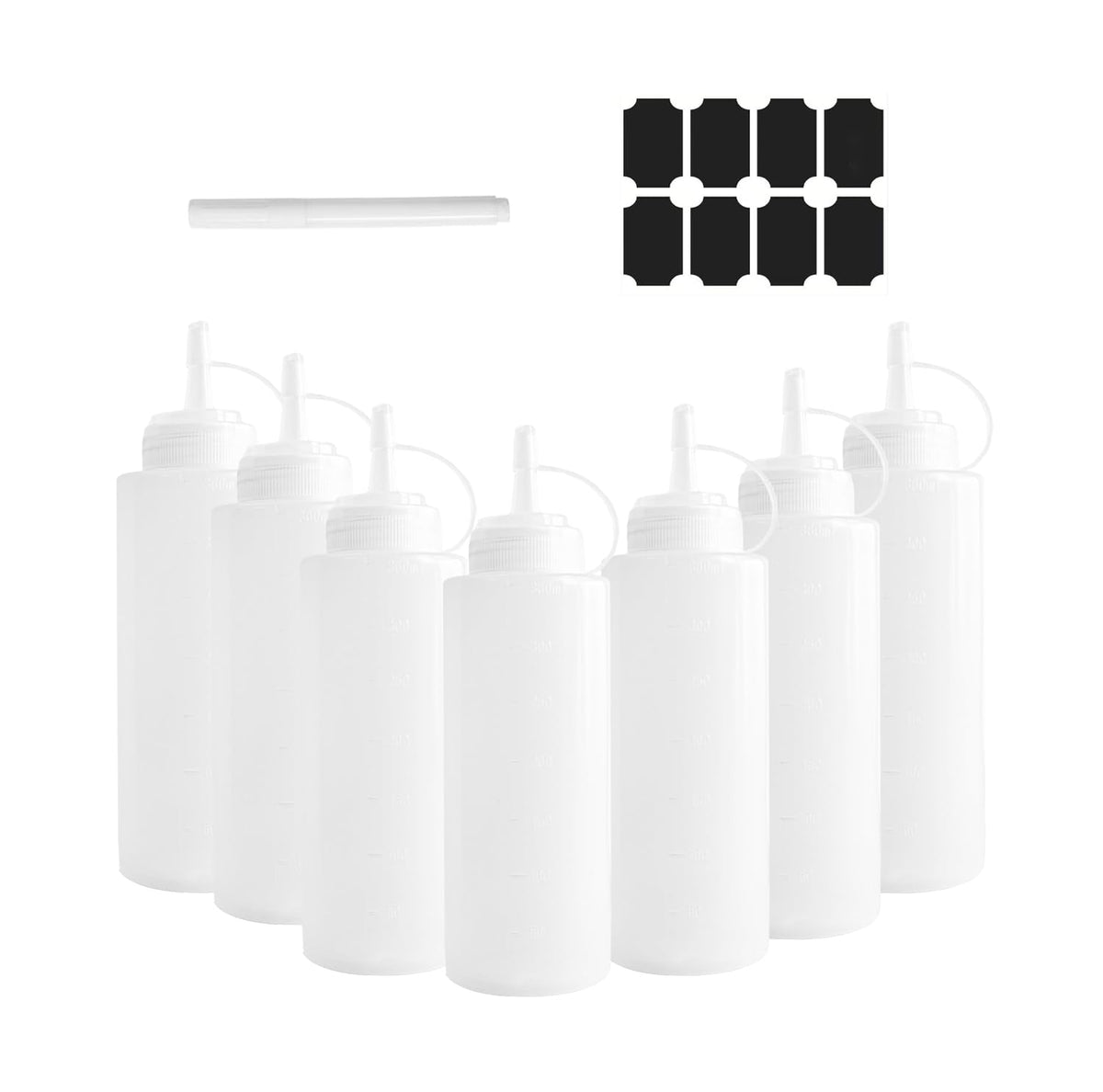 6 Pcs Kitchen Bottles 4 Pcs 500ml & 2 Pcs 360ml Total Capacity 2600ml Squeezer Kitchen Squeezer Oil Dispenser Chef's Plastic Oil Bottle Measuring Bottle (18oz + 12oz)