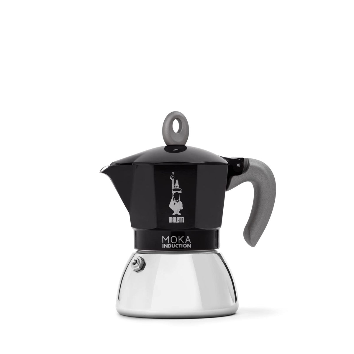 Bialetti Caffettiera Moka Induction, 2 Tazze (100 ml), Adatta a Tutti i piani cottura, Design Elegante, Nero