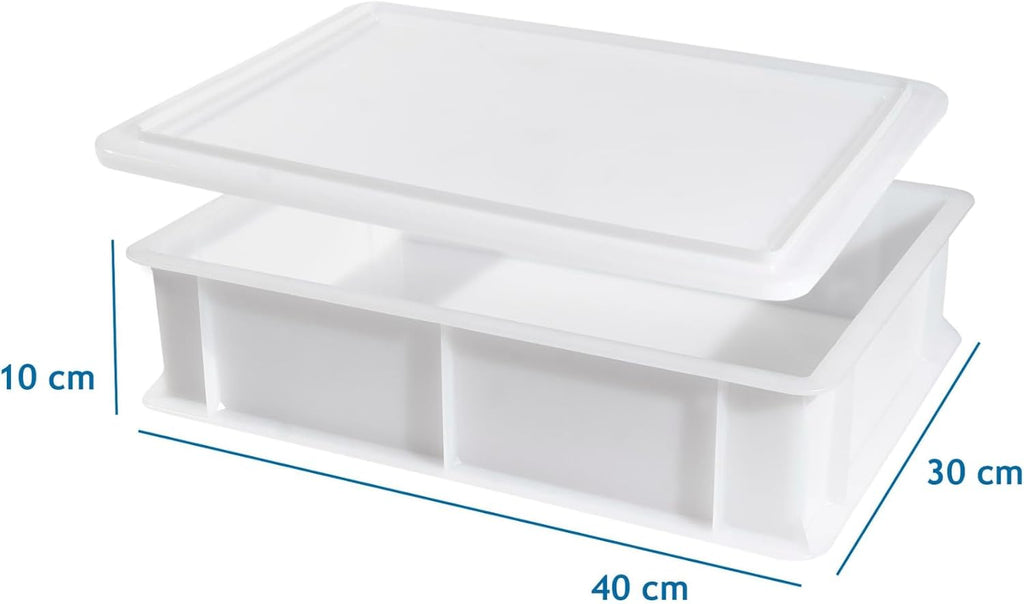 Contenitore Lievitazione Pizza, 2 Box Impilabili 40x30x10 + 1 Coperchio