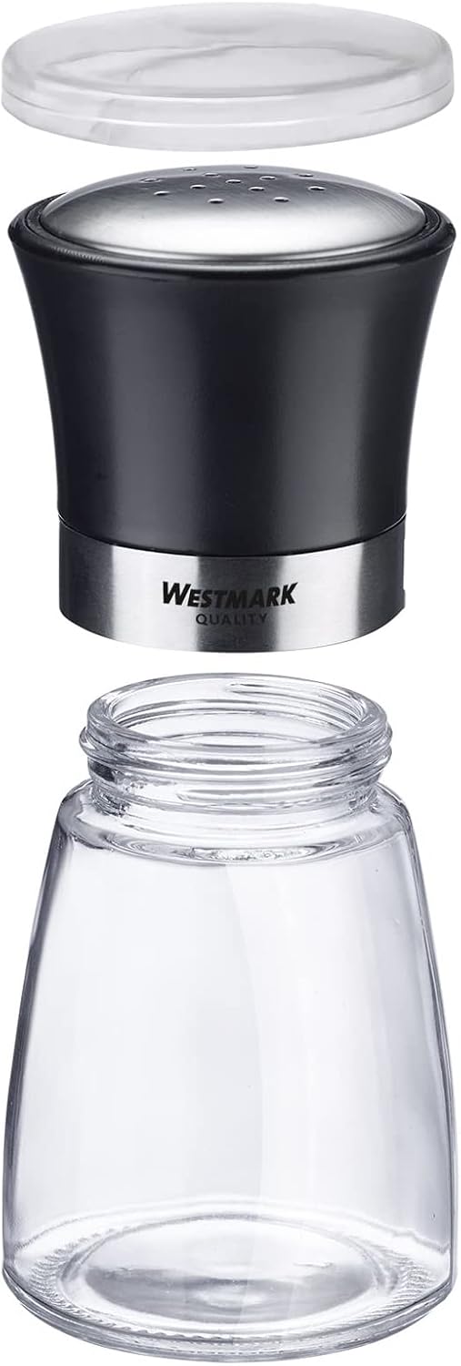 Westmark 63502260 Spice Shaker with Aromatic Lid Perforated Design, 190 ml, Glass/Stainless Steel/Plastic, Blacky, Transparent/Black/Silver