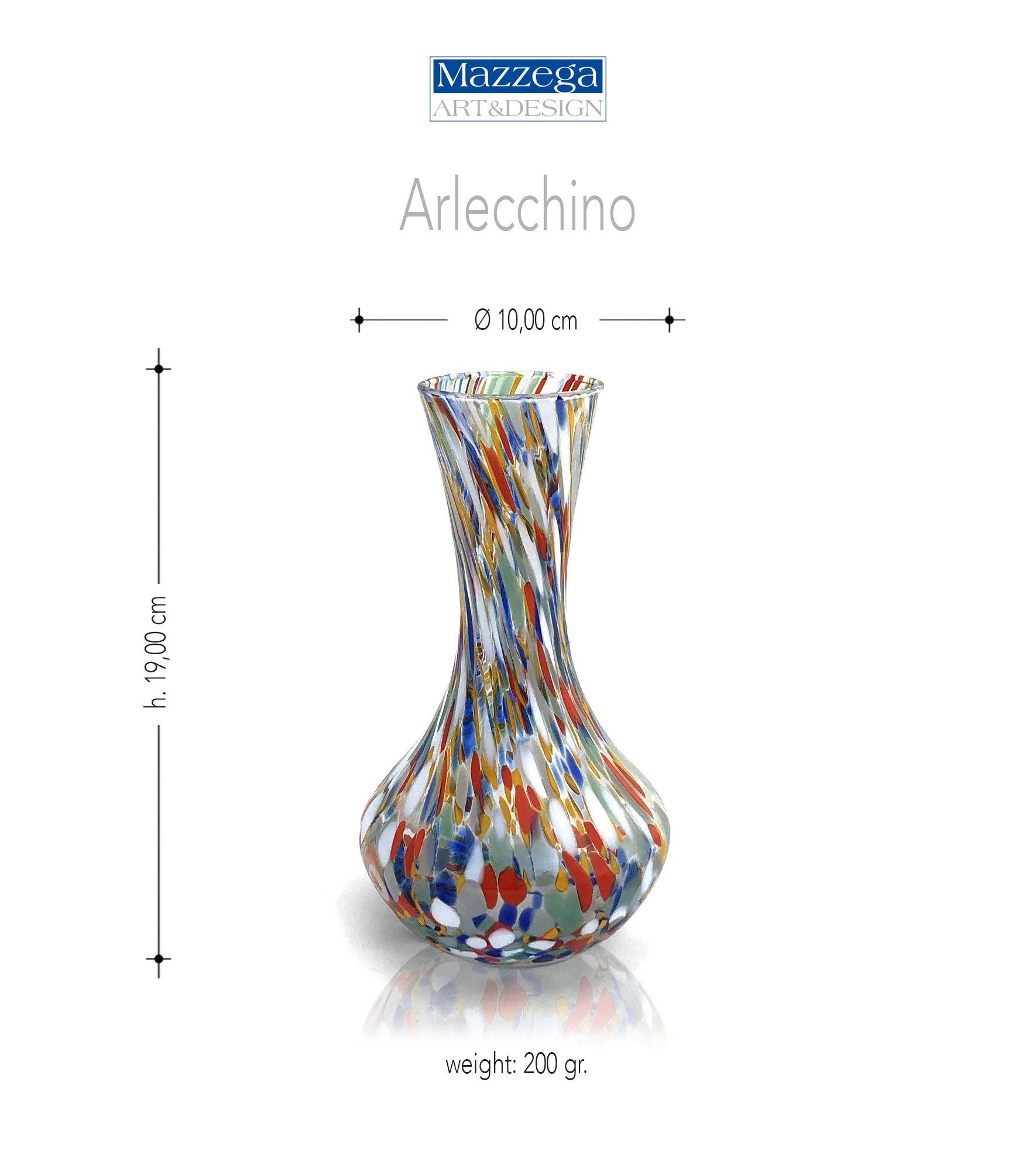 1 Vaso in Vetro Arlecchino Soffiato e Lavorato a Mano di Murano, Tesori da collezione