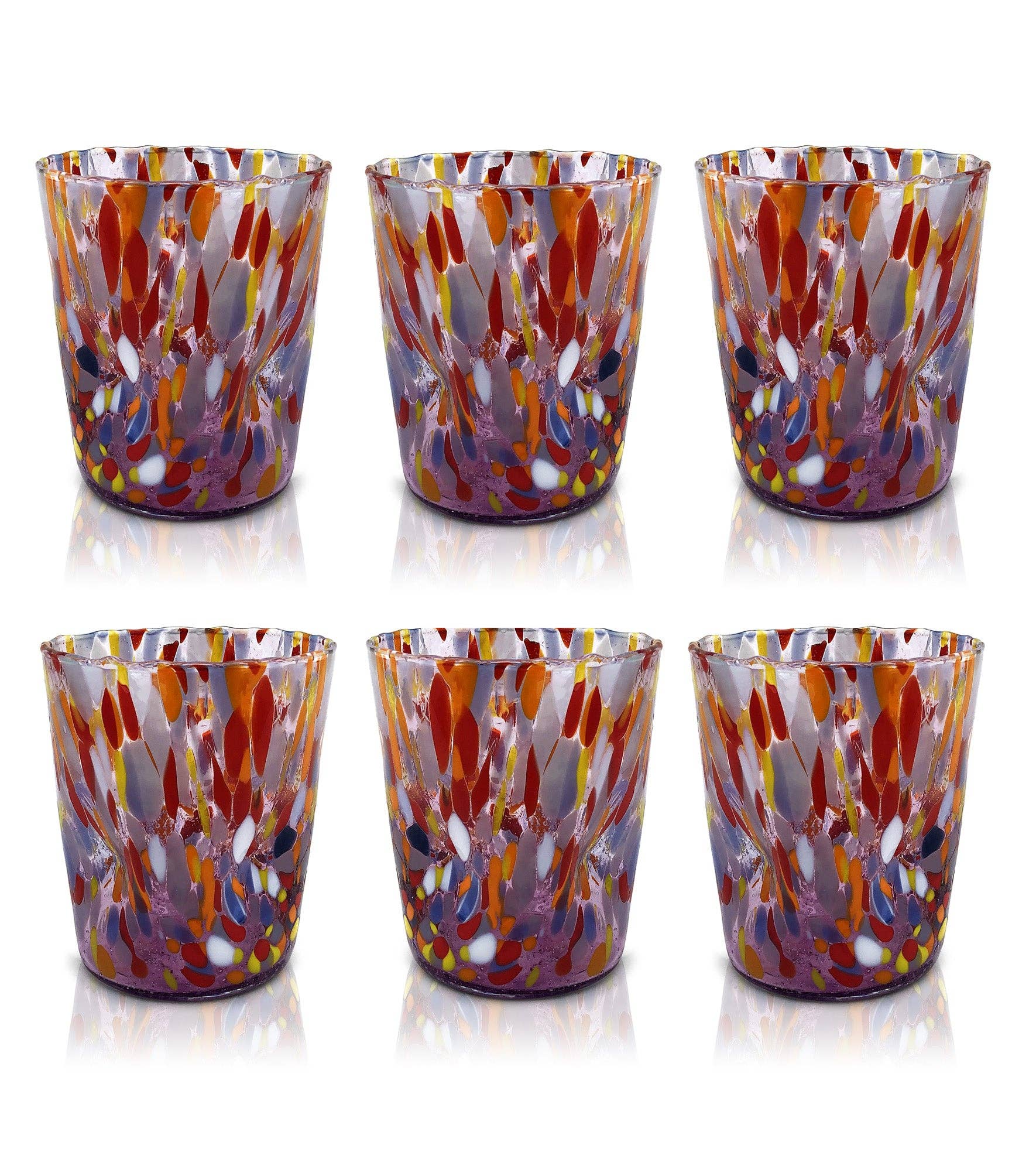 Bicchieri Tumbler Classic in Vetro Soffiati e Lavorati a Mano con Murrine di Murano, linea “I Colori di Murano” 350 ml. Made in Italy: MIX / 6