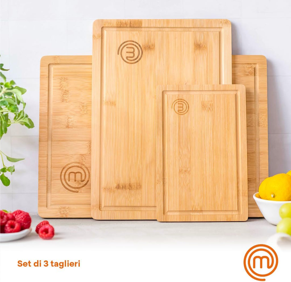 MasterChef Taglieri Legno, Set Tagliere Cucina in Bamboo, 3 Pezzi: