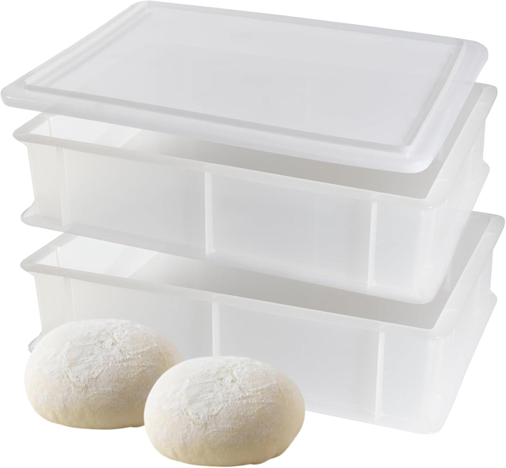 Contenitore Lievitazione Pizza, 2 Box Impilabili 40x30x10 + 1 Coperchio