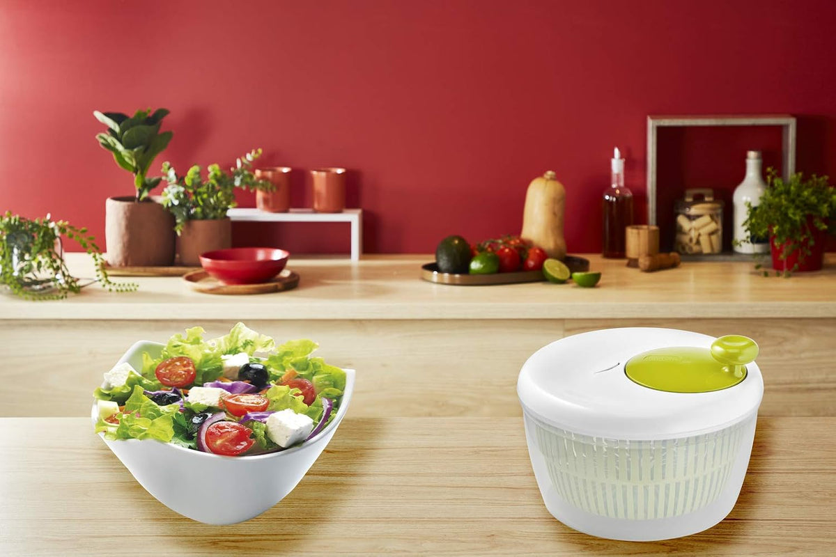 Moulinex Classic Centrifuga per insalata 5 L (5/7 peri), lavabile in lavastoviglie, Essa la insalata in modo semplice e veloce, pulsante stop, prodotto in Francia K1690104, prodotto in Francia