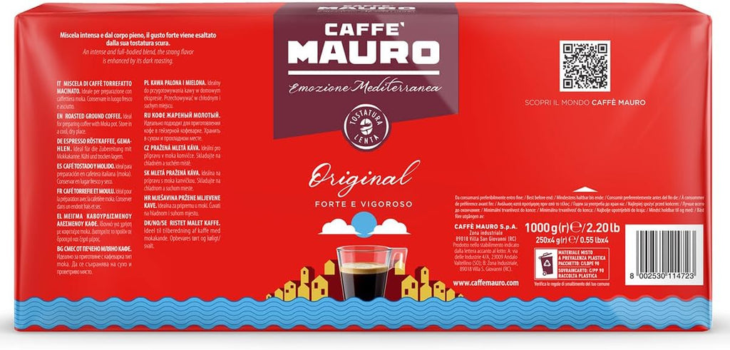 Caffè Mauro Torrefazione miscela Original - Caffè macinato per Moka - Intensità 10/10-4 confezioni da 250g