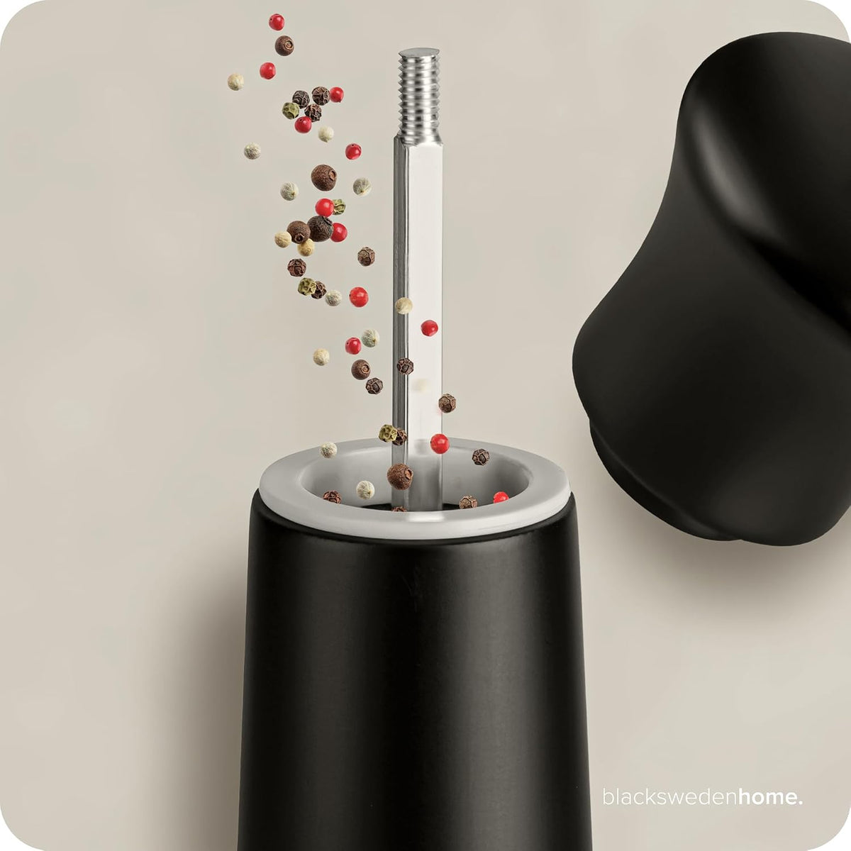 Black Sweden Home Salt and Pepper Mill in Wood - Elegant Salt and Pepper Mill Set - Pepper Mill with Black and White Design - Ceramic Spice Mill - Nordic Style - Perfect for Modern Table