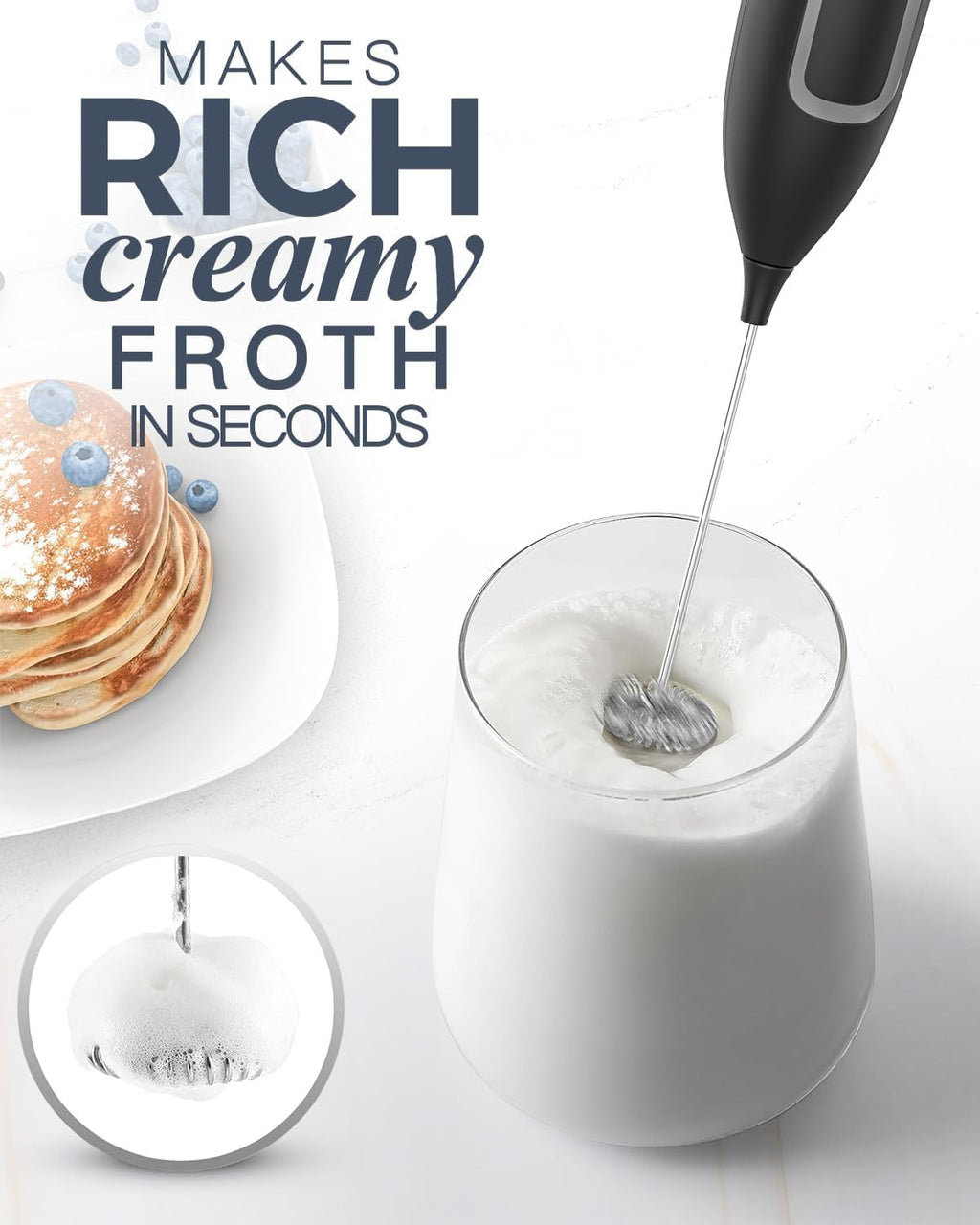 Powerful Electric Milk Frother for Coffee - Mini Blender and Mixer for Latte, Cappuccino, Matcha