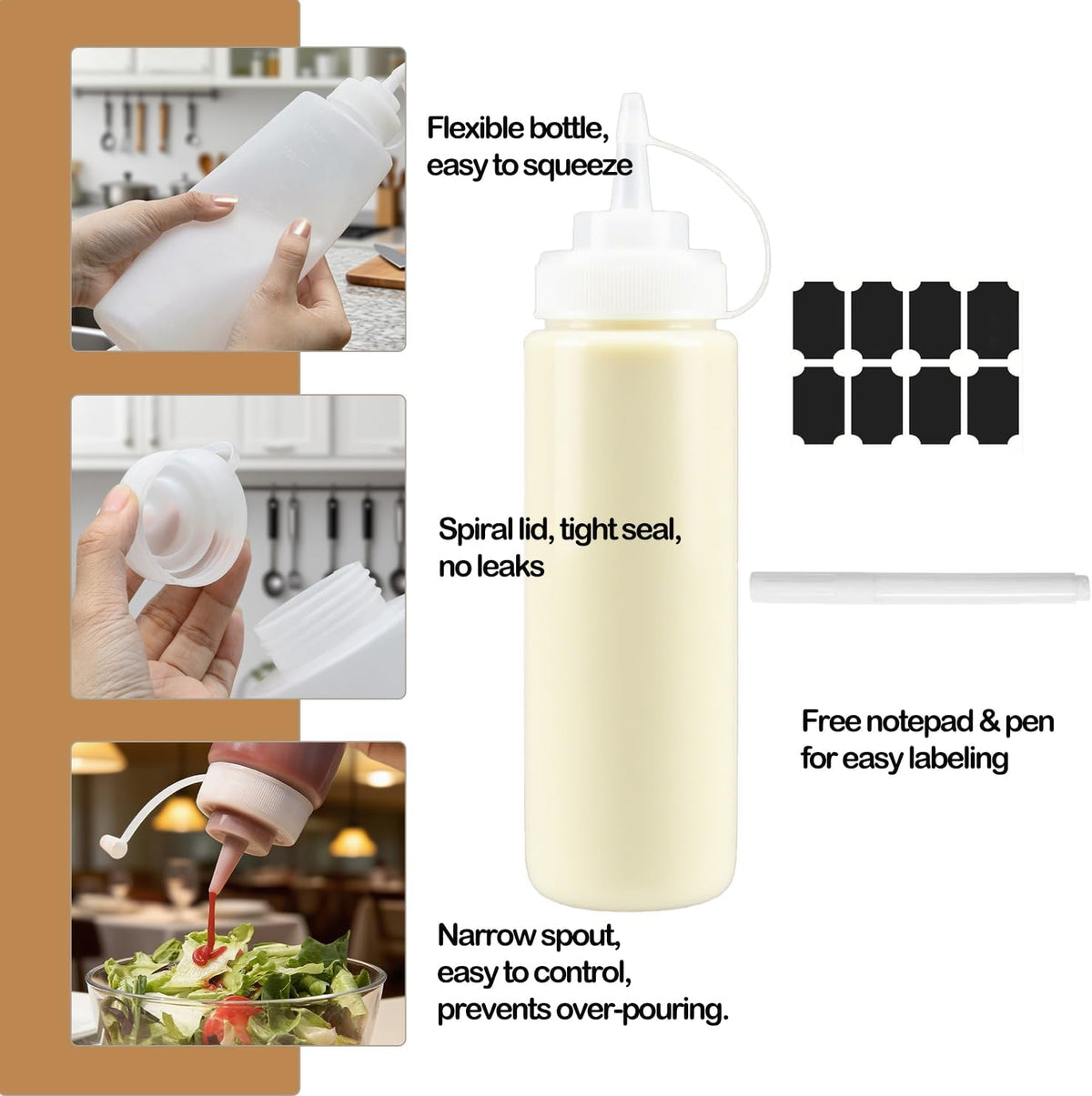 6 Pcs Kitchen Bottles 4 Pcs 500ml & 2 Pcs 360ml Total Capacity 2600ml Squeezer Kitchen Squeezer Oil Dispenser Chef's Plastic Oil Bottle Measuring Bottle (18oz + 12oz)