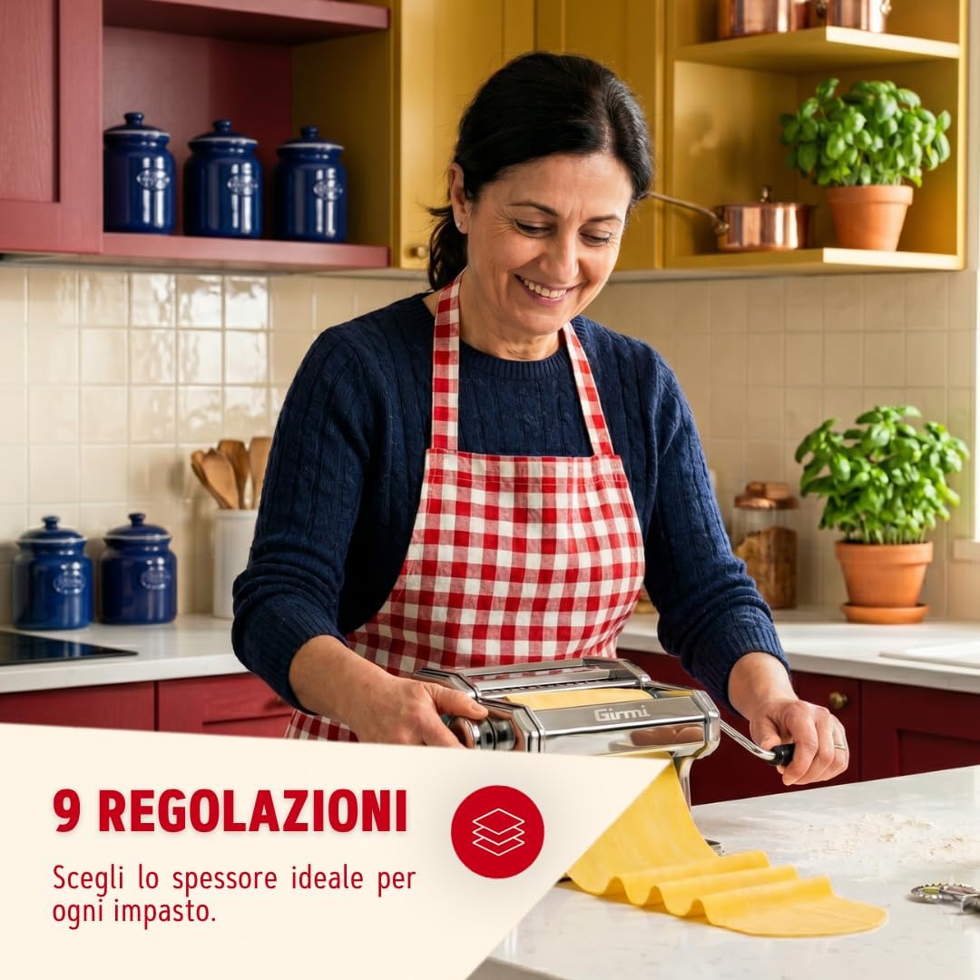 Girmi IM90 Pasta Maker, Stainless Steel, 9 Adjustments, Aluminium Rollers 15 cm, 3 Pasta Formats, Stainless Steel