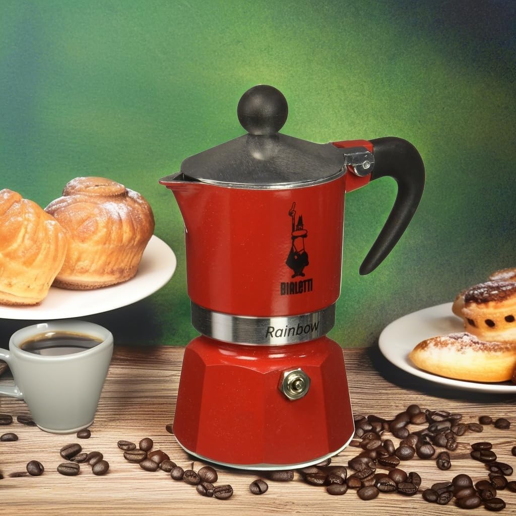 Bialetti Rainbow Caffettiera Colorata, Alluminio, Rosso, 1 Tazza