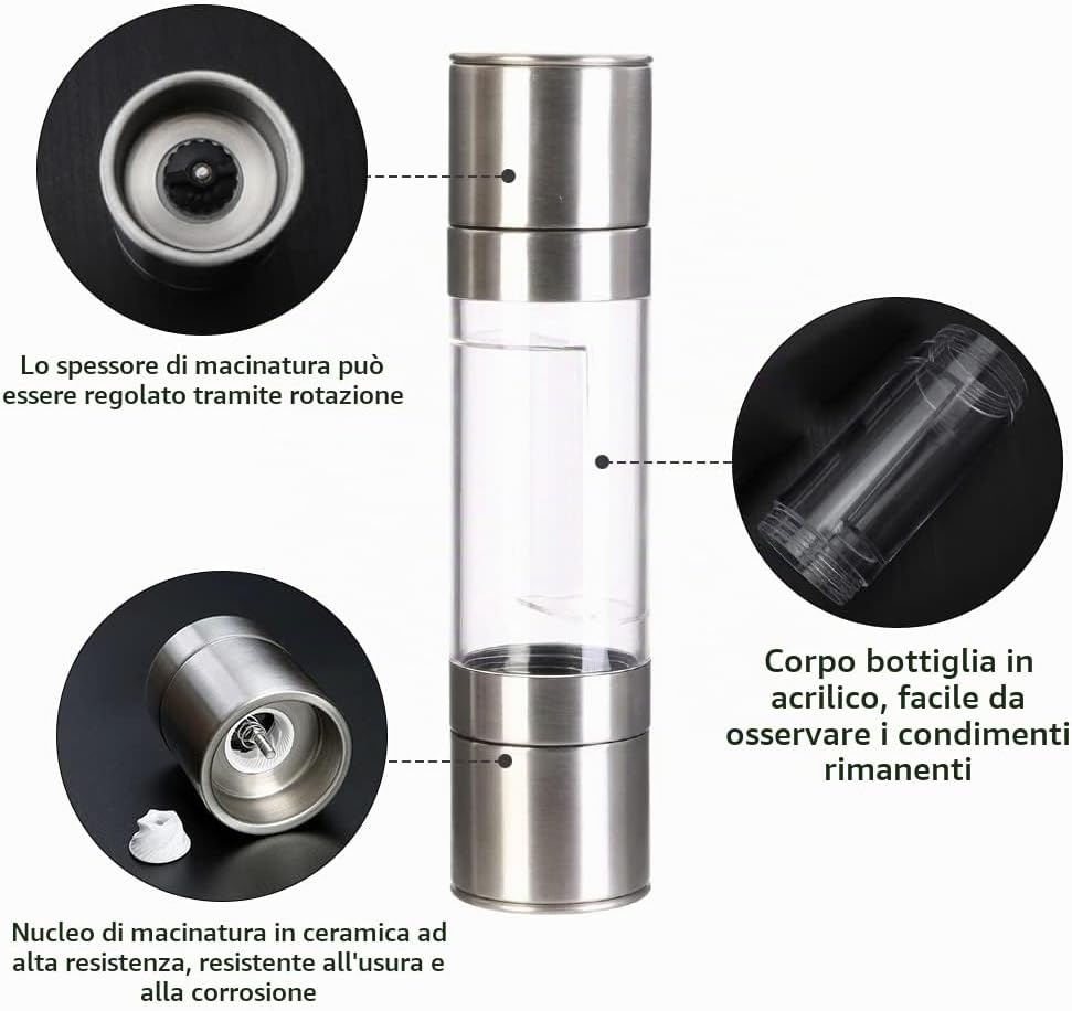 Newaner Manual Salt and Pepper Mill Set, 2 in 1, Stainless Steel Spice Mill