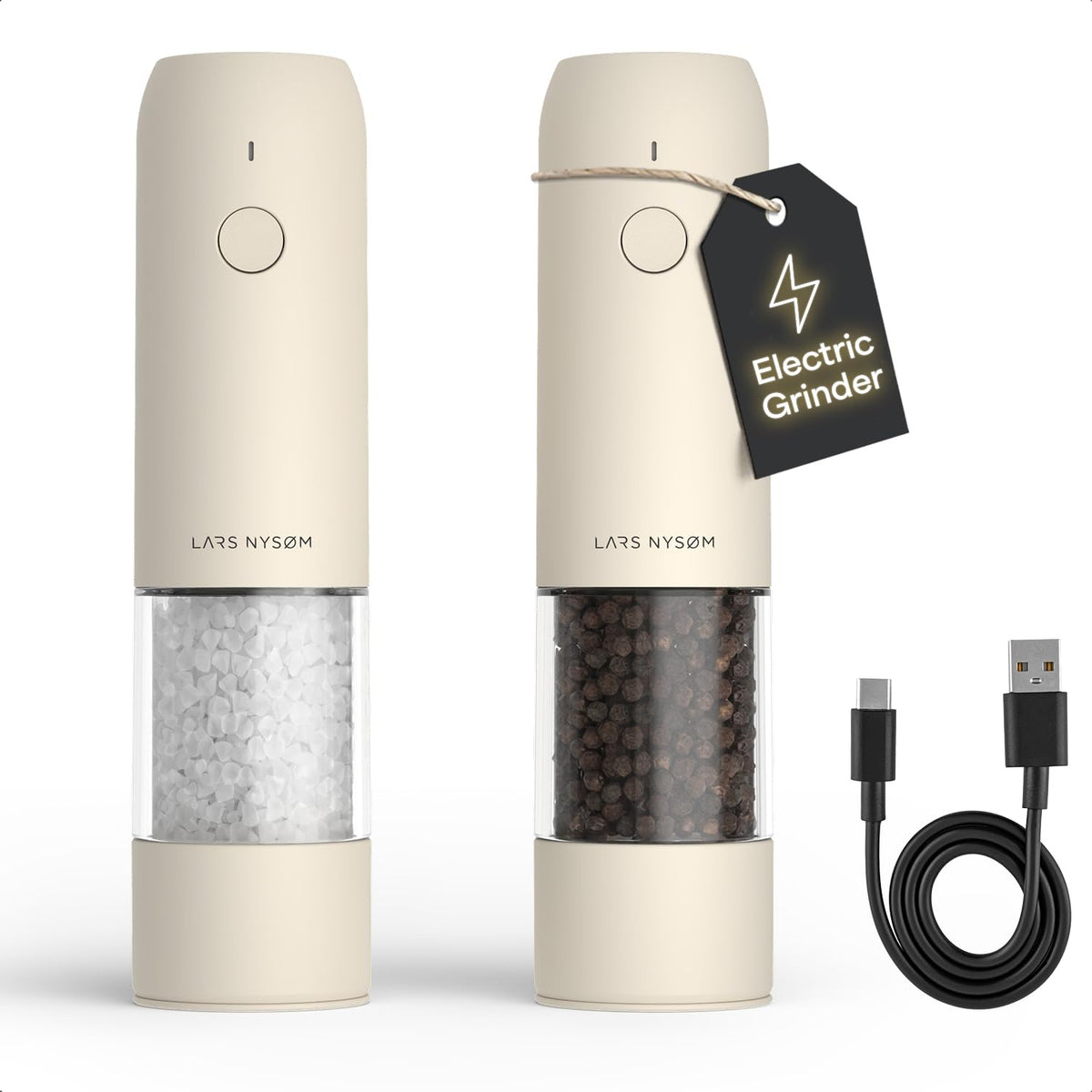 LARS NYSØM Electric Salt and Pepper Mill Set – Automatic USB Rechargeable