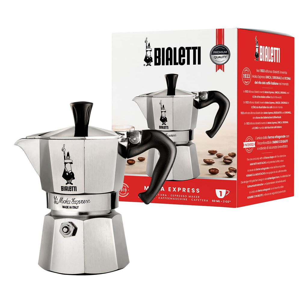 Bialetti Moka Express Caffettiera, Manico Anti Scottatura, Non Adatta A Induzione, Alluminio, Argento, 3 Tazze (130 ml)