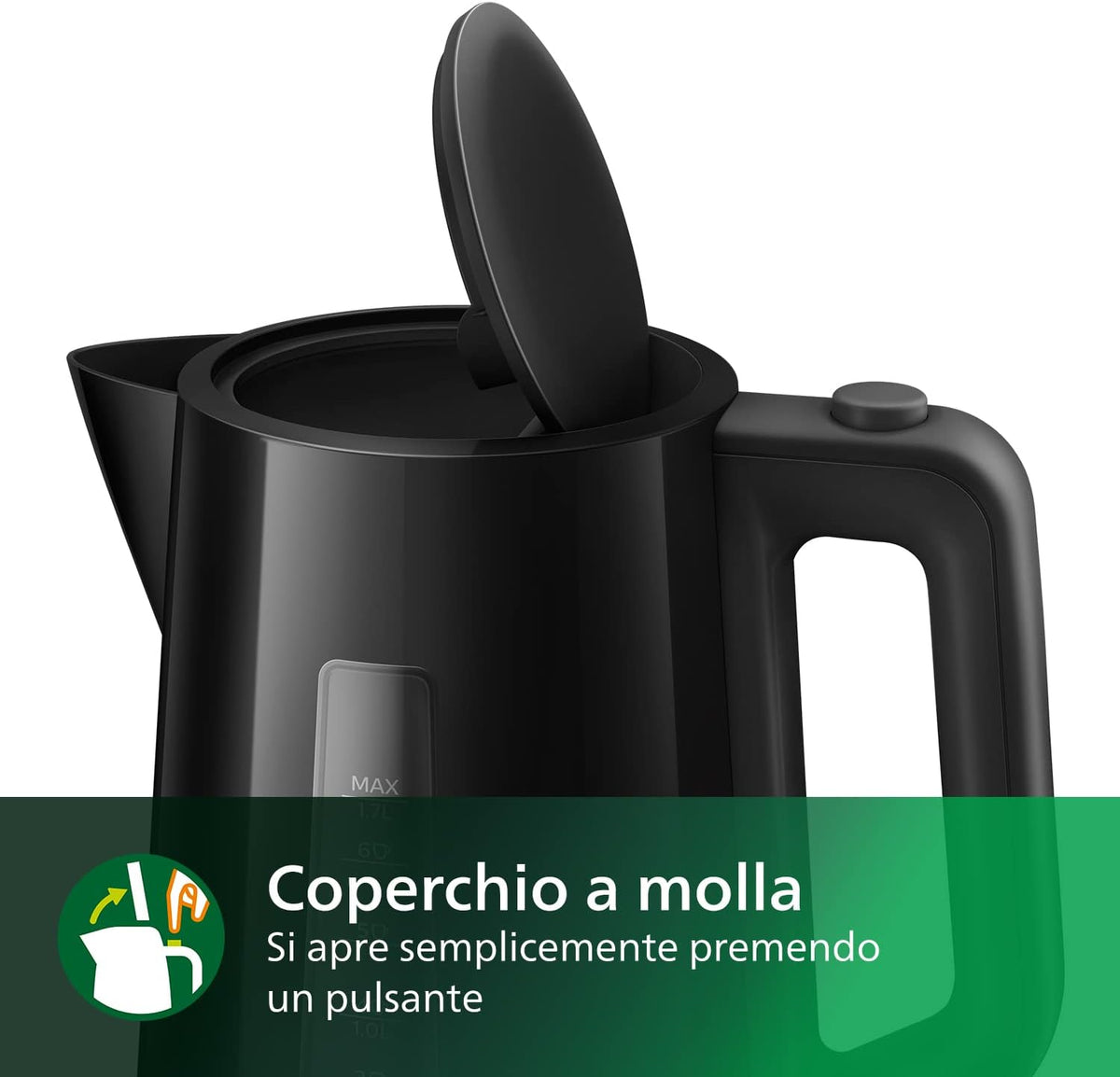 Philips Bollitore Elettrico 3000, 1,7 L, Ebollizione rapida, Nero