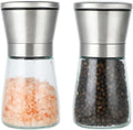 Wenrescry Set of 2 Stainless Steel Pepper and Salt Mill with Adjustable Ceramic Grinder for Fine or Coarse Grain, Clear Glass, Ideal for Spices, 180 ml