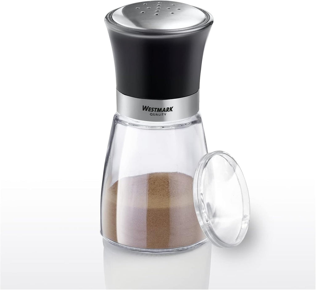 Westmark 63502260 Spice Shaker with Aromatic Lid Perforated Design, 190 ml, Glass/Stainless Steel/Plastic, Blacky, Transparent/Black/Silver