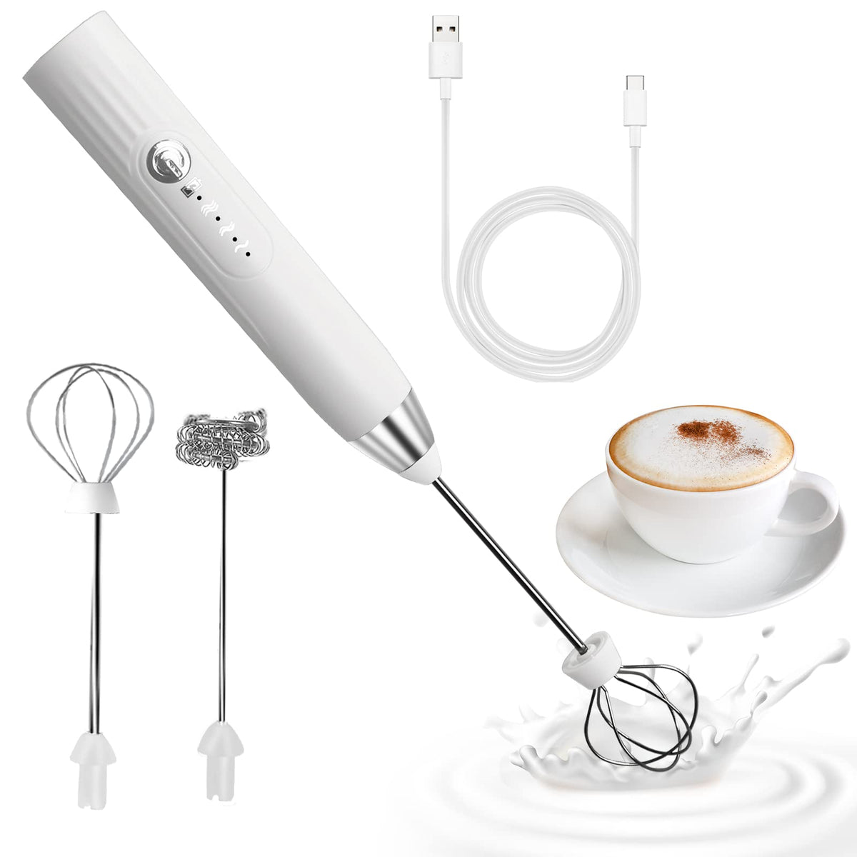 EBUYFIRE Electric Milk Frother, USB Rechargeable Electric Milk Frother, 3 Adjustable Speeds 2 Electric Whisks for Cappuccino, Caff