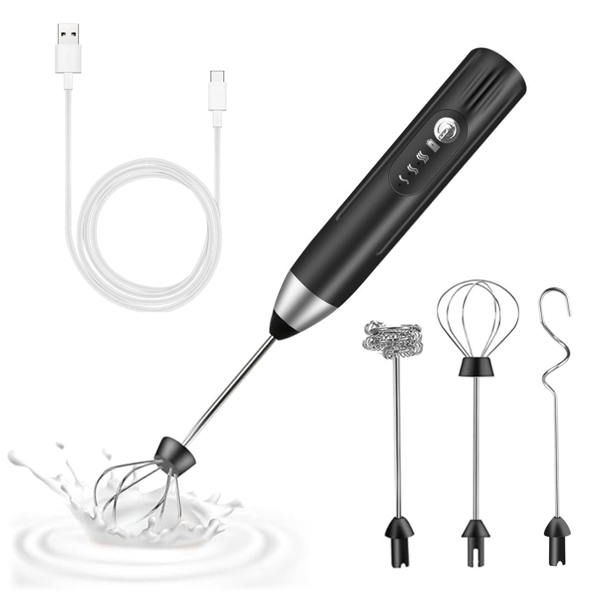 EBUYFIRE Electric Milk Frother, USB Rechargeable Electric Milk Frother, 3 Adjustable Speeds 2 Electric Whisks for Cappuccino, Caff