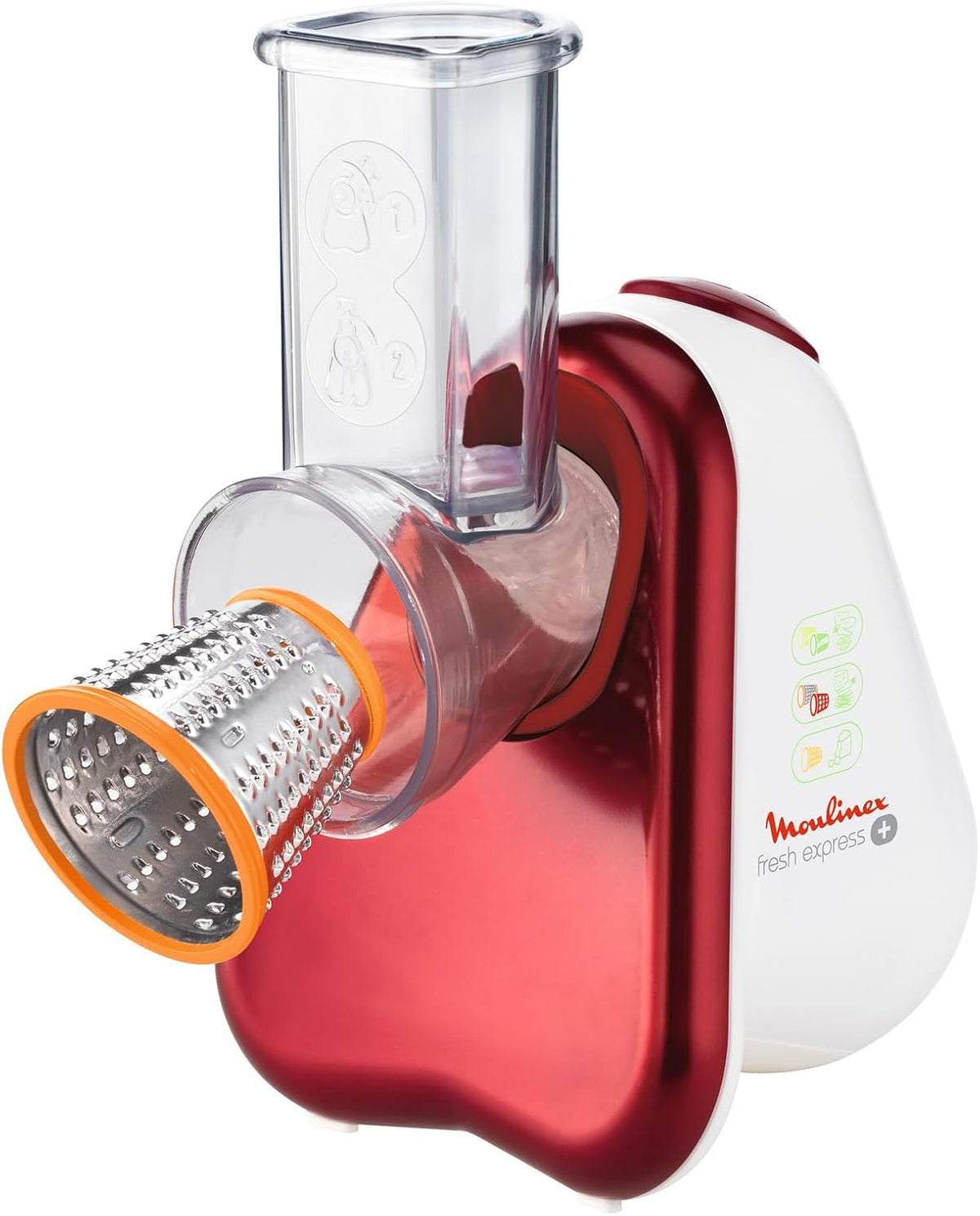 Moulinex DJ755G10 Fresh Express Plus Electric Grater Slicer, 5 Cutting Functions, 150 W, 1 L, 1 Decibel, Plastic, Red
