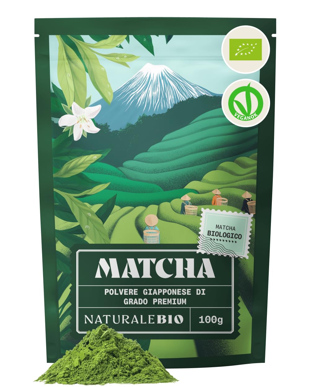 NaturaleBio Matcha Premium Giapponese Bio in Polvere con L-Teanina