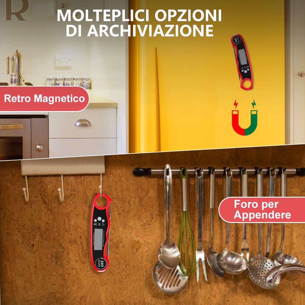 CIRYCASE Termometro Cucina, Termometro Barbecue a Lettura Rapida & Precisa con Sonda Addizionale a Filo da 102cm, Display LCD con Controluce Termometro Forno con Magnete per Forno, BBQ, Carne, ecc