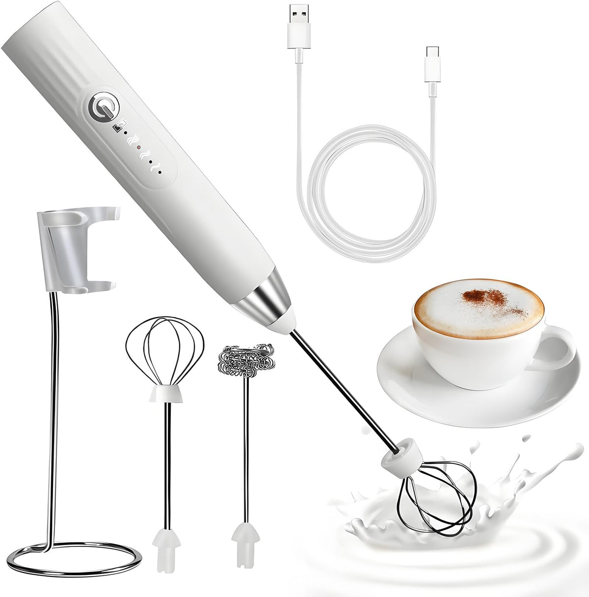 EBUYFIRE Electric Milk Frother, USB Rechargeable Electric Milk Frother, 3 Adjustable Speeds 2 Electric Whisks for Cappuccino, Caff