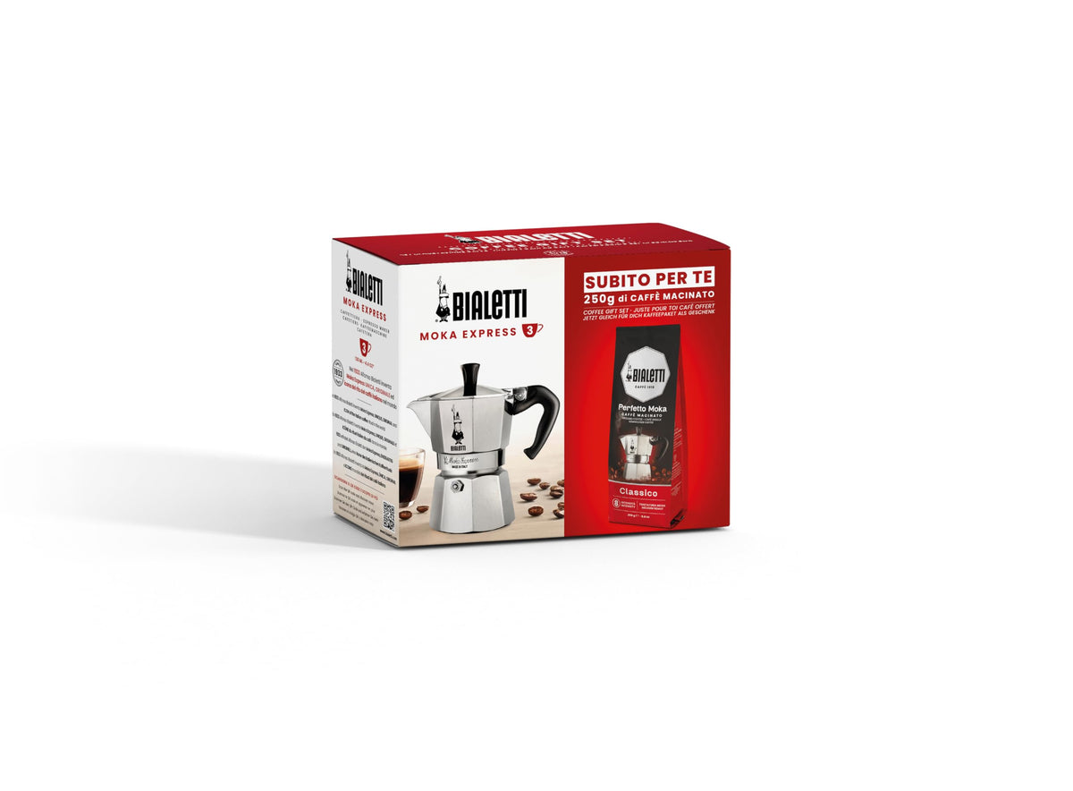 Bialetti Moka Express Caffettiera, Manico Anti Scottatura, Non Adatta A Induzione, Alluminio, Argento, 3 Tazze (130 ml)