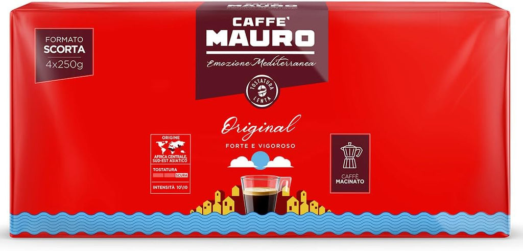 Caffè Mauro Torrefazione miscela Original - Caffè macinato per Moka - Intensità 10/10-4 confezioni da 250g