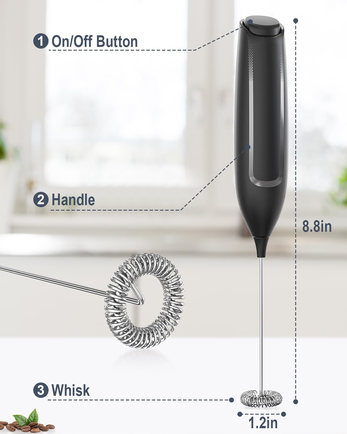 Powerful Electric Milk Frother for Coffee - Mini Blender and Mixer for Latte, Cappuccino, Matcha