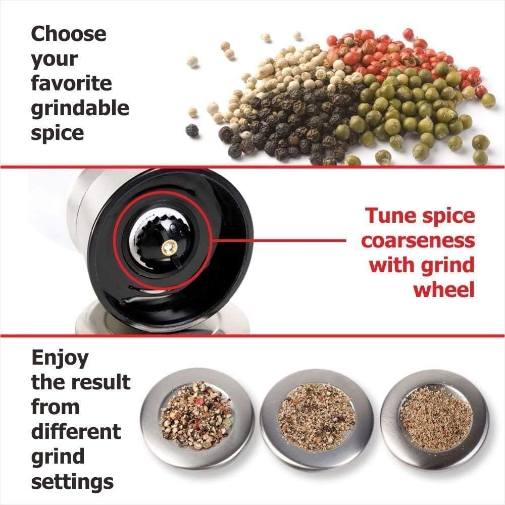 Stainless Steel Pepper Mill with Adjustable Ceramic Manual Crusher Herb Grinder Suitable for Coarse Sea Salt, Peppercorns