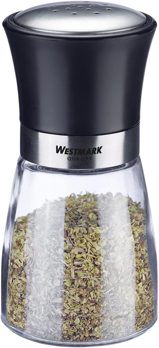 Westmark 63502260 Spice Shaker with Aromatic Lid Perforated Design, 190 ml, Glass/Stainless Steel/Plastic, Blacky, Transparent/Black/Silver