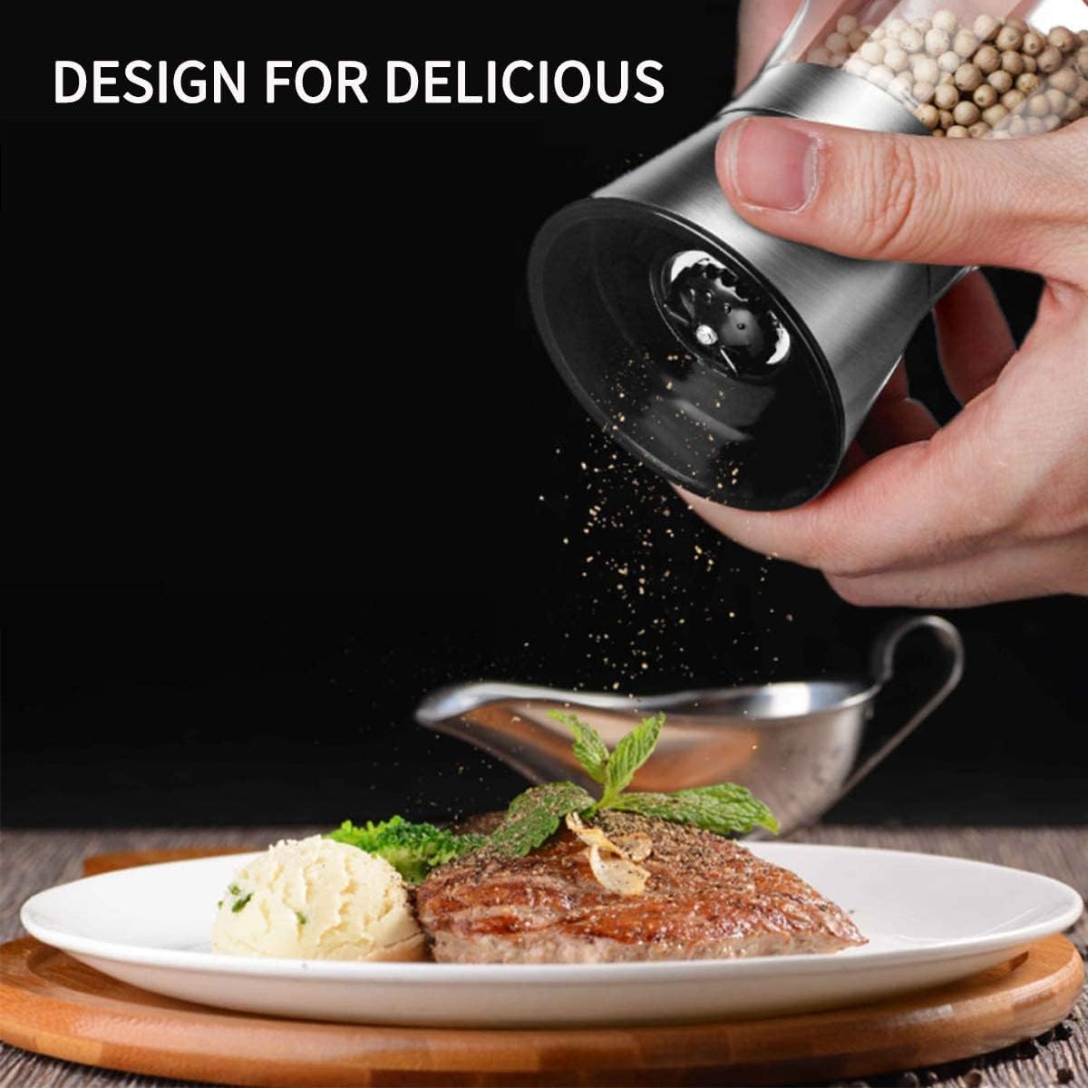 Stainless Steel Pepper Mill with Adjustable Ceramic Manual Crusher Herb Grinder Suitable for Coarse Sea Salt, Peppercorns