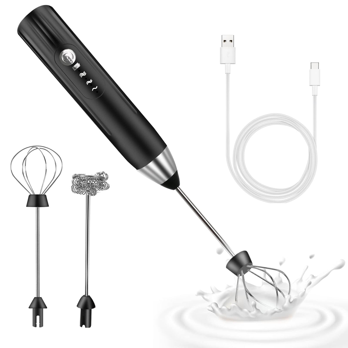 EBUYFIRE Electric Milk Frother, USB Rechargeable Electric Milk Frother, 3 Adjustable Speeds 2 Electric Whisks for Cappuccino, Caff