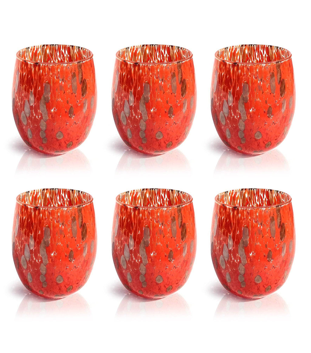 Set di 6 calici da vino rossi in vetro di Murano con avventurina, lavorati a mano, brand Mazzega Art & Design.