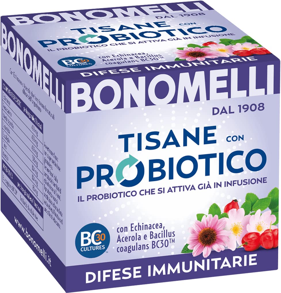 Bonomelli Tisana Probiotica Sgonfiante, Confezione da 10 Filtri, con Finocchio, Anice e Carvi, Integratore Alimentare, Favorisce la Regolare Motilità Gastrointestinale (20g)