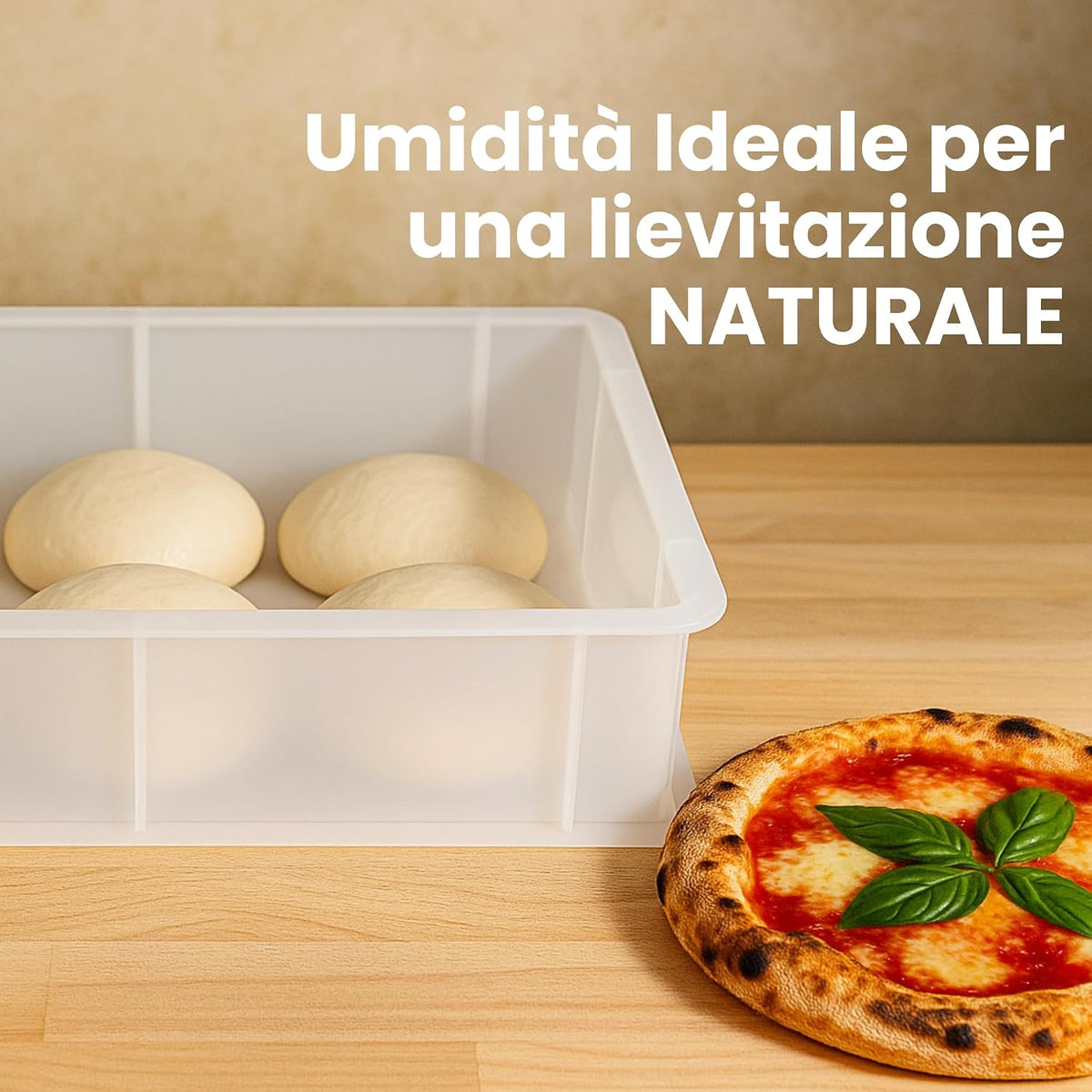 Contenitore Lievitazione Pizza, 2 Box Impilabili 40x30x10 + 1 Coperchio
