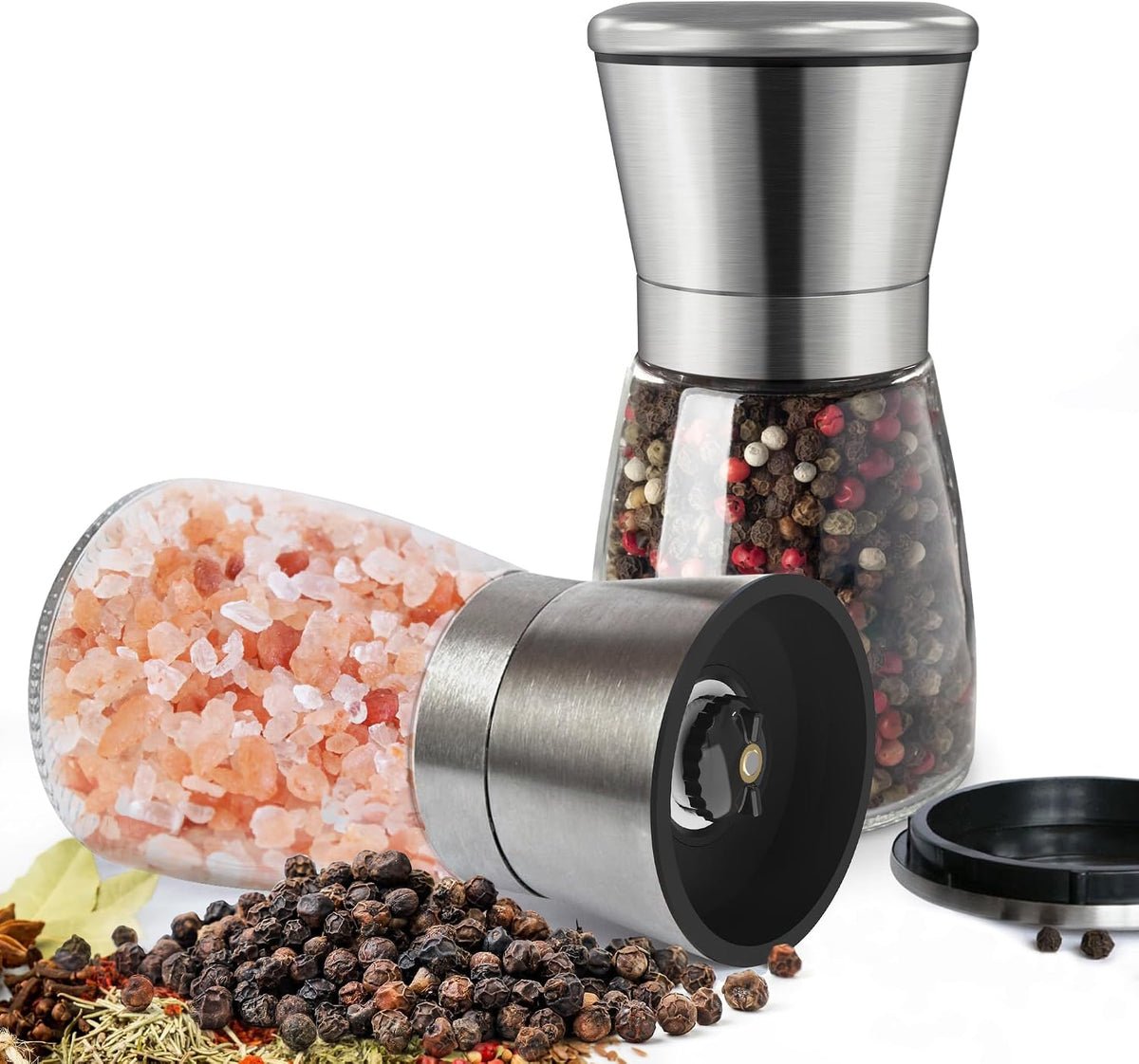 KitchenBoss Salt and Pepper Grinder: 2 Pieces Manual Pepper Mill Mincer, Salt and Pepper Mill Set with Ceramic Grinding Core, for Coarse Sea Salt, Pepper Beans [Without Spices Content]