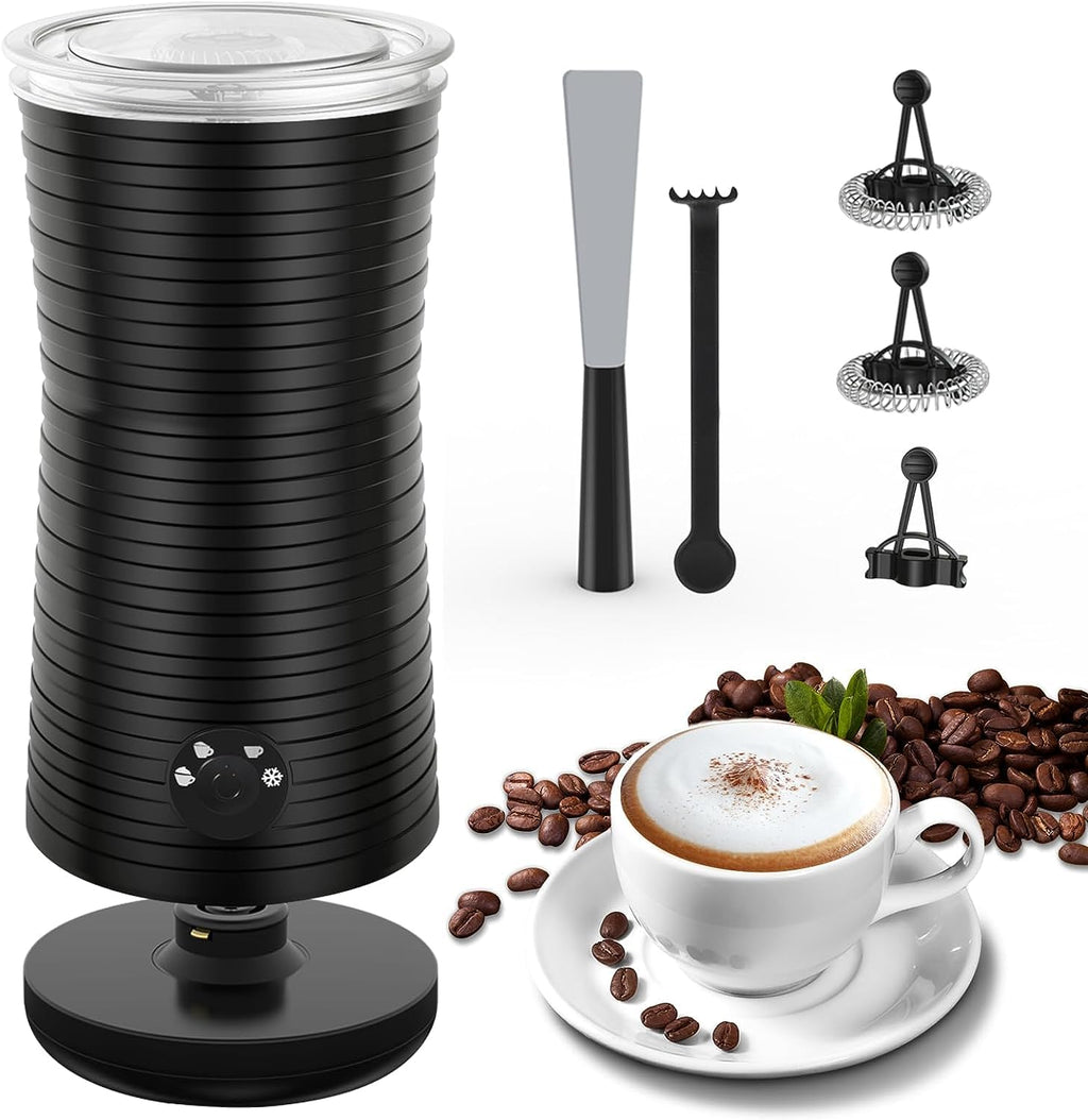 Morpilot Montalatte Elettrico, Milk Frother in Vetro, 4 in 1 Funzione, Bello da Vedere, Capacità 250ml per Schiumare o 500 ml per Riscaldare, Design Diviso, Nero