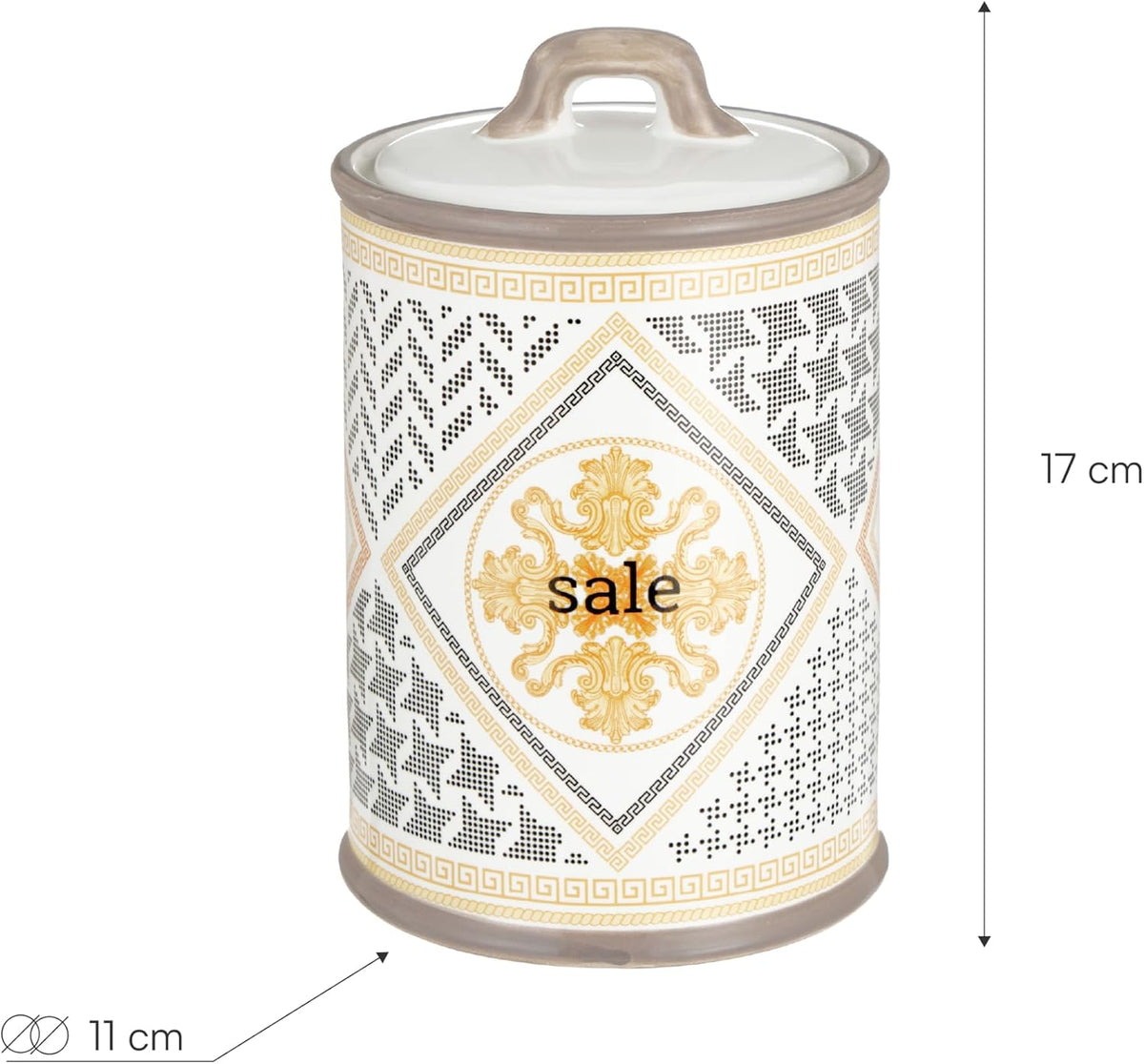 Baroni Home Ceramic Salt Jar Decorated with Airtight Lid, Colourful Durable Kitchen Accessory, Domus Line, 11 x 11 x 17 cm