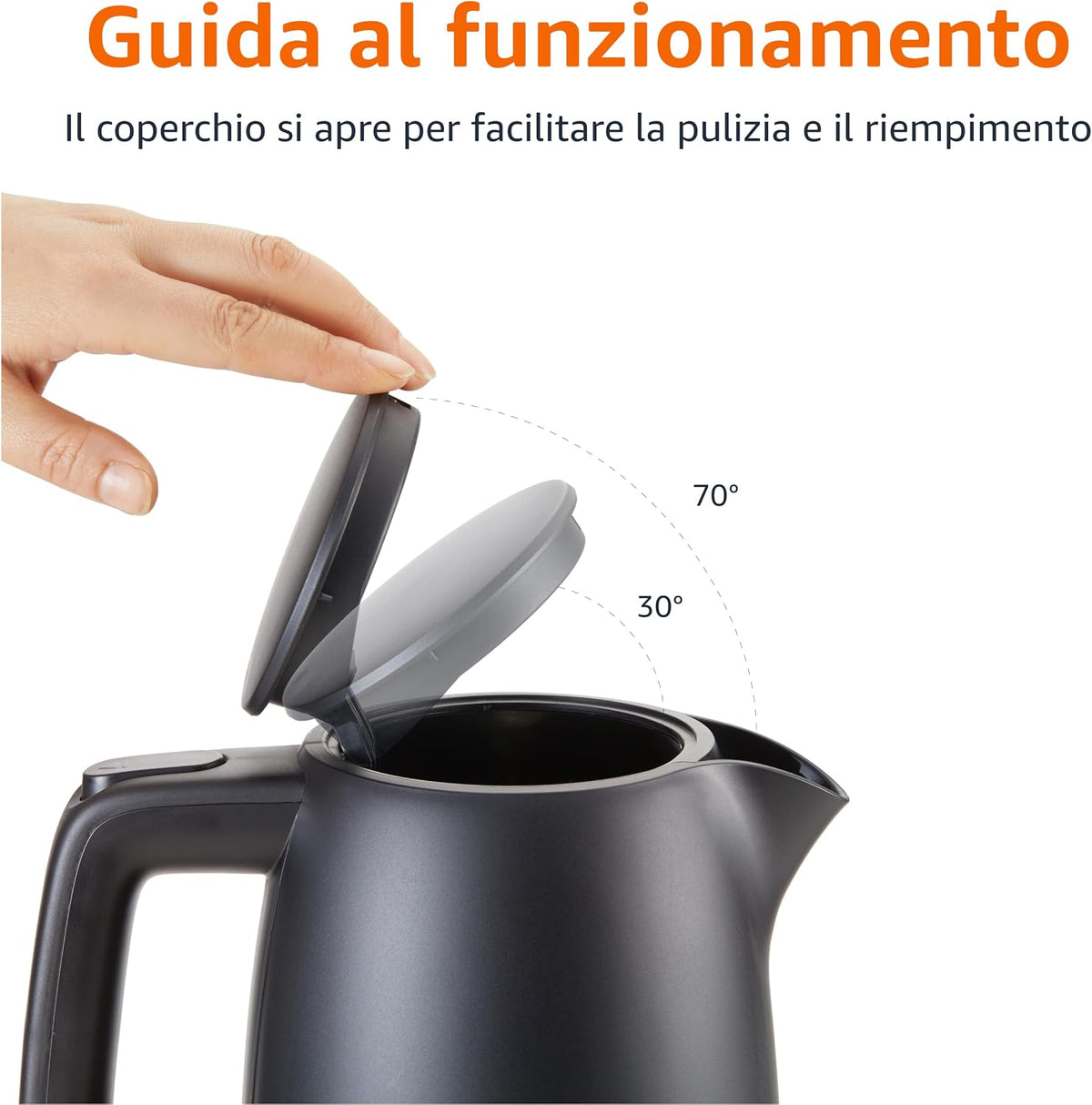 Amazon Basics Electric Kettle, 1.7L, 2200 W, BPA Free with 360° Base, Automatic Shut-off and Removable Anti-Limescale Filter, Matte Black