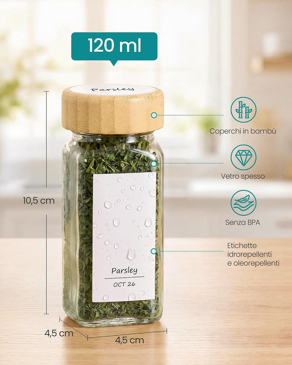 SONGMICS 24 x 120ml Hermetic Glass Spice Jars