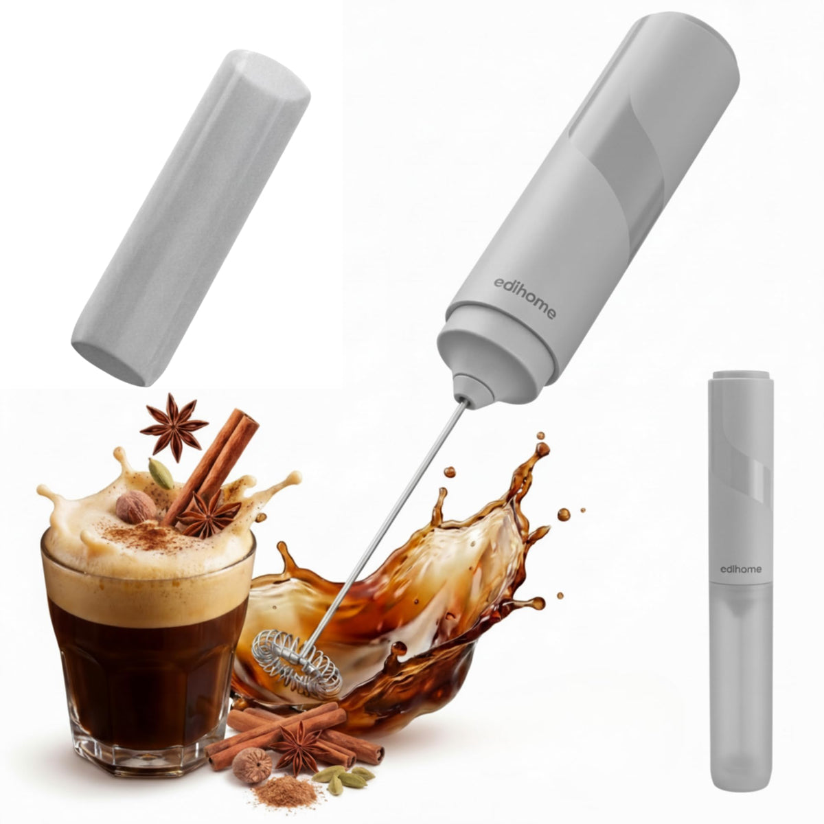 edihome, Montalatte Elettrico per Cappuccino, Frullino Montalatte Portatile, Schiuma Latte Elettrico per Latte e Caffè, Milk Frother Ricaricabile o a Batterie, Veloce e Silenzioso (Batterie, Nero)