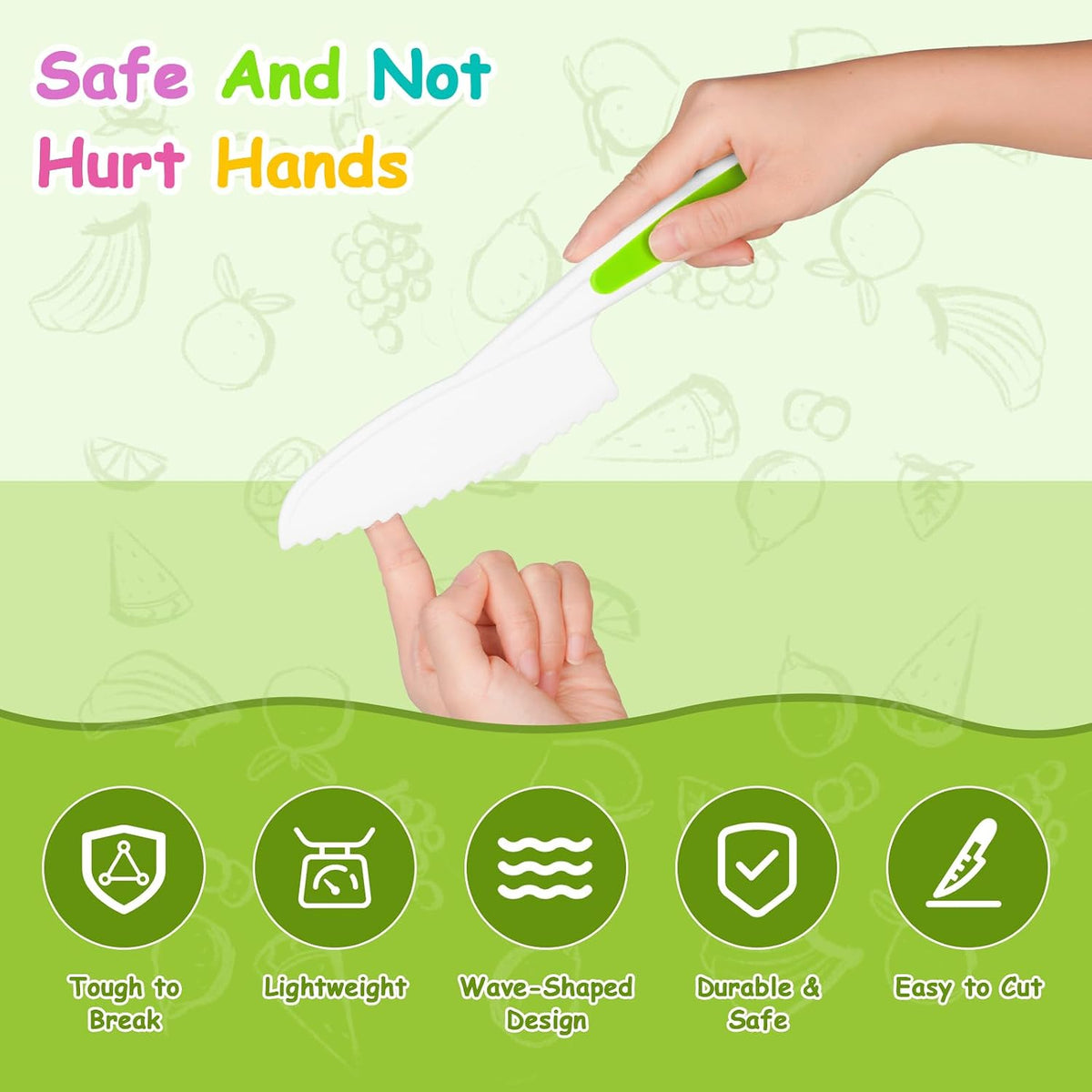 HOTUT 9 Piece Children's Kitchen Knives Set, 4 Pieces Fruit Knife for Children and Wooden Knife, Chopping Board and 2 Pieces Peeler, Potato Knives for Cutting Fruit or Vegetable
